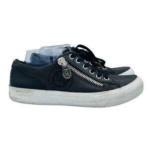 Guess Shoes Womens Size 8.5 Black Lace Up Sneakers Embossed Logo Casual Sneakers